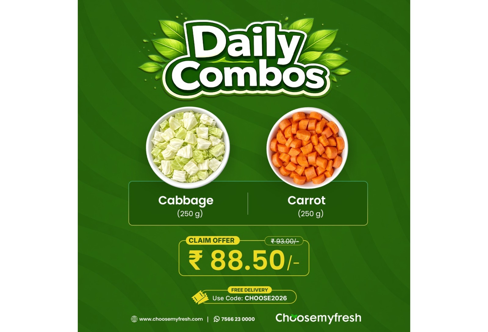 Combo (Chopped Cabbage 250gm + Carrot 250gm)