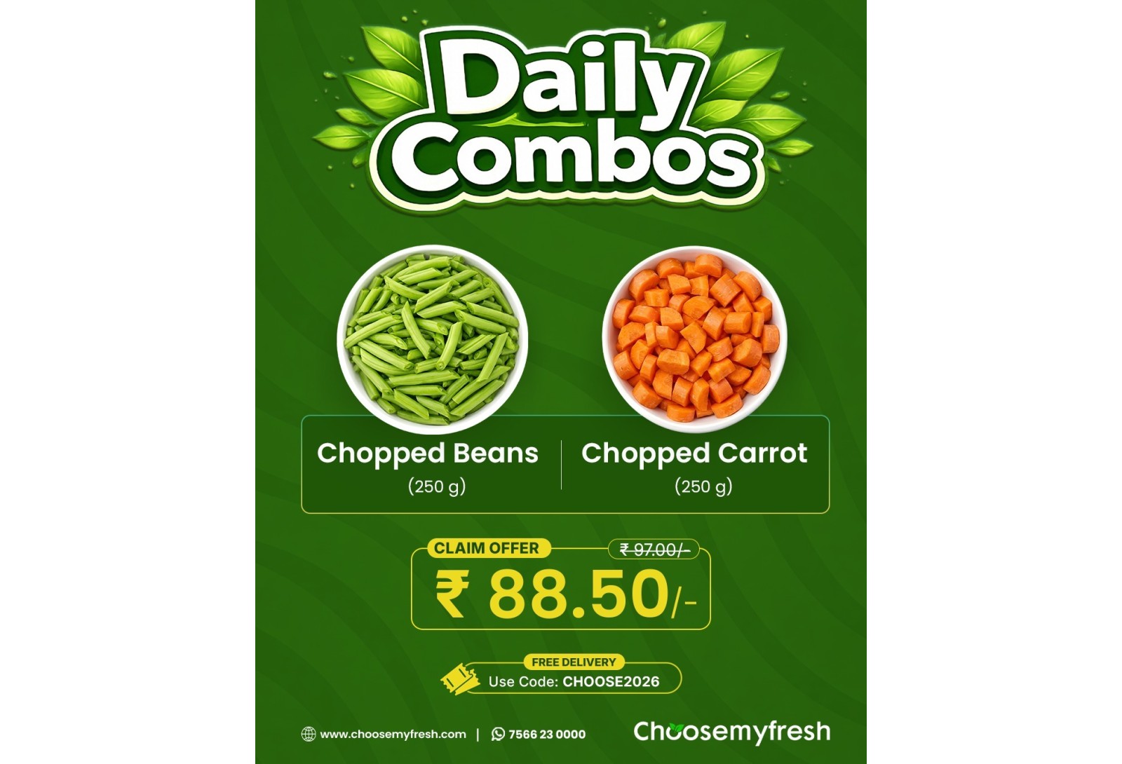 Combo (Chopped Beans 250gm + Carrot 250gm)